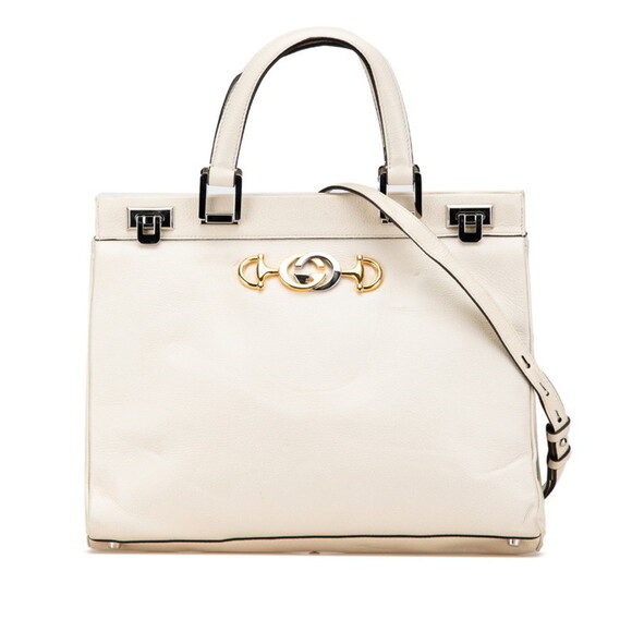 GUCCI White Leather Horsebit Shoulder Bag - Picture 1 of 12